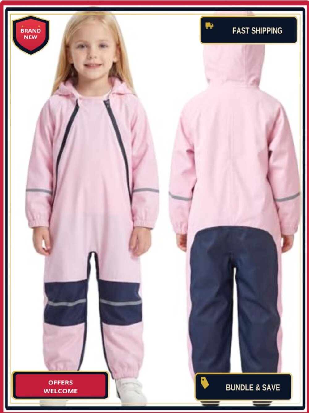Kids Waterproof Rain Suit Coverall Hooded Full Body Raincoat Ages 1-8